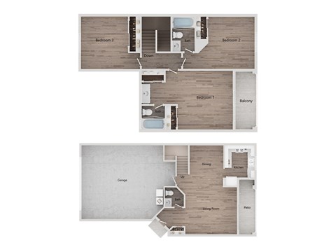 Floor plan for 3 beds, 2.5 baths, 1695 sqft
